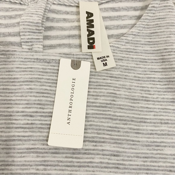 Anthropologie Amadi Grey & White Striped Twisted 3/4” Sleeves Top, Size Medium - Picture 11 of 11